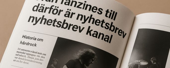 Närbild på ett fanzine med en handritad logotyp och text i punk-estetik.
